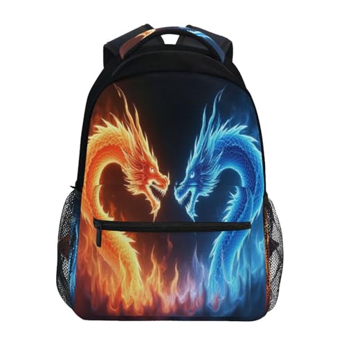 Image of Wamika Red Blue Fire Dragon School Laptop Backpack for Men and Women