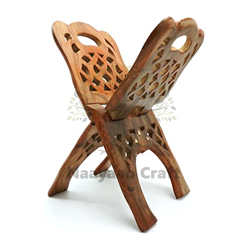 Image of Naayaab Craft Handmade & Handcraft Sheesham Wooden Book Holder Display Stand | Folding Religious Prayer Free Reading Stand with Intricate Carvings| Rehal for Religious Holy Books - Size 12 inch
