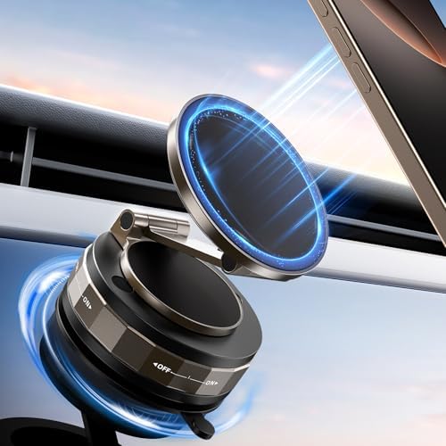 TECKNET Vacuum Magnetic Phone Holder - Upgraded 360° Adjustable Nano Gel Suction Cup Phone Holder for MagSafe, Car Mount for Car/Gym/Kitchen, Compatible with iPhone, Android and All Smartphones