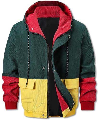 Cromoncent Men's Long Sleeve Hooded Corduroy Jackets Outerwear, XS-3XL