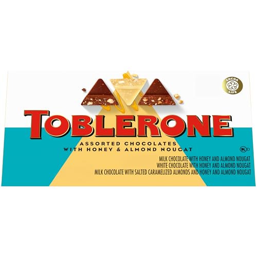 TOBLERONE Assorted Chocolate Bars Variety Pack (Milk, White, & Salted Caramelized Almonds), Valentines Day Chocolate Candy, 9 Bars