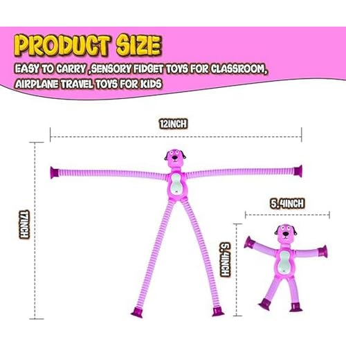 Image of Pop Tubes Sensory Fidget Toys for Girl Kid 6PCS, Suction Cup Dog Toy Autism Toddler Toys Autistic Airplane Travel Toys Cute Stocking Stuffer Gift Cool Toys for Kid