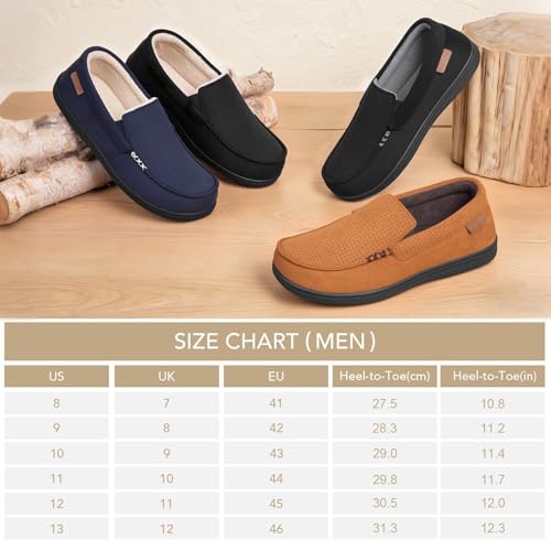 VeraCosy Men's Women's Comfy Suede Memory Foam Moccasin Slippers Warm Sherpa Lining House Shoes with Anti-Skid Rubber Sole, Dark Grey /Men, 10 UK Men/ 11 UK Women - Image 8