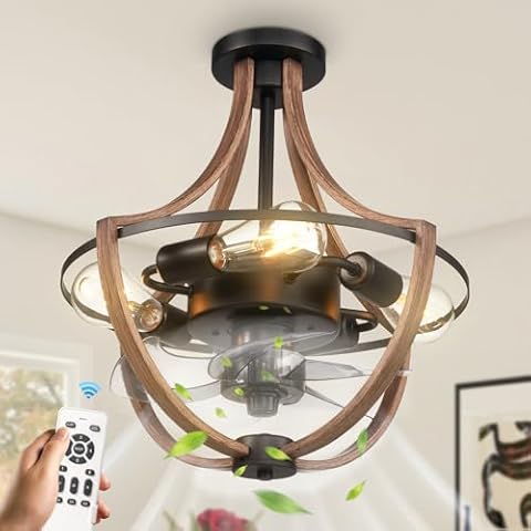 Wheatronic Ceiling Fan with Lights and Remote,Farmhouse Fandelier Ceiling Fan with Lights Flush Mount,Remote Control Bedroom Ceiling Fans 16.5 inch,Large Ceiling Fan for Living Room,Foyer,Dining Room Cover