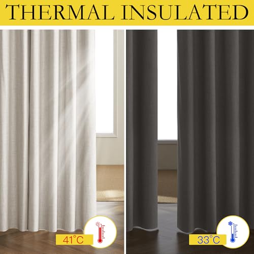NICETOWN Brich Vintage Open Linen Weave Flax Thermal Curtains, 100% Blackout Curtains 90" Long for Dining Room, Soundproof Window Treatment Drapes for Home Cinema, 52" Wide Per Panel, Set of 2 - image 3