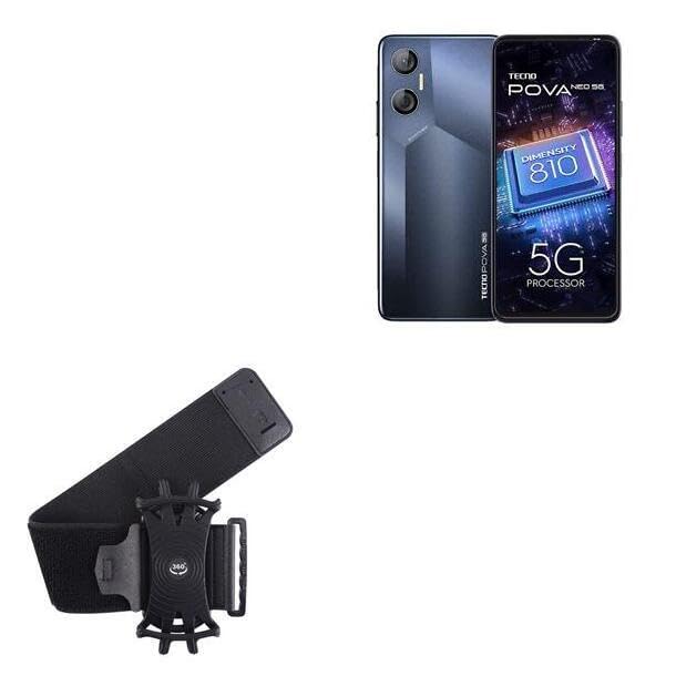 BoxWave Holster Compatible with Tecno Pova Neo 5G - ActiveStretch Sport Armband, Adjustable Armband for Workout and Running - Jet Black