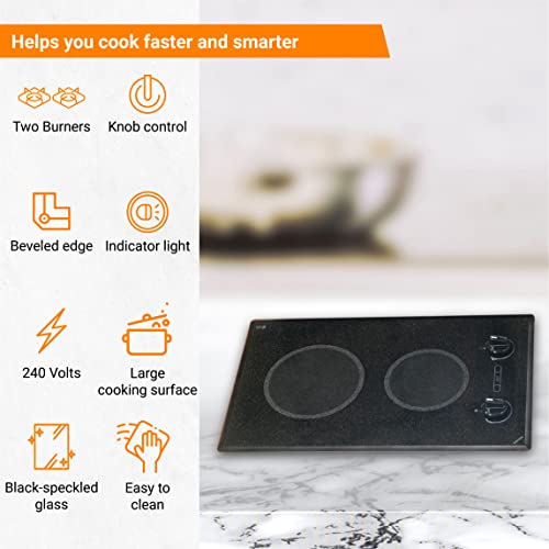 Kenyon Mediterranean 2-Burner Electric Cooktop, 6.5” And 8” Burners, Standard Knob Control, Easy-To-Clean Cooktop, 240 Volts, Black #TOP2
