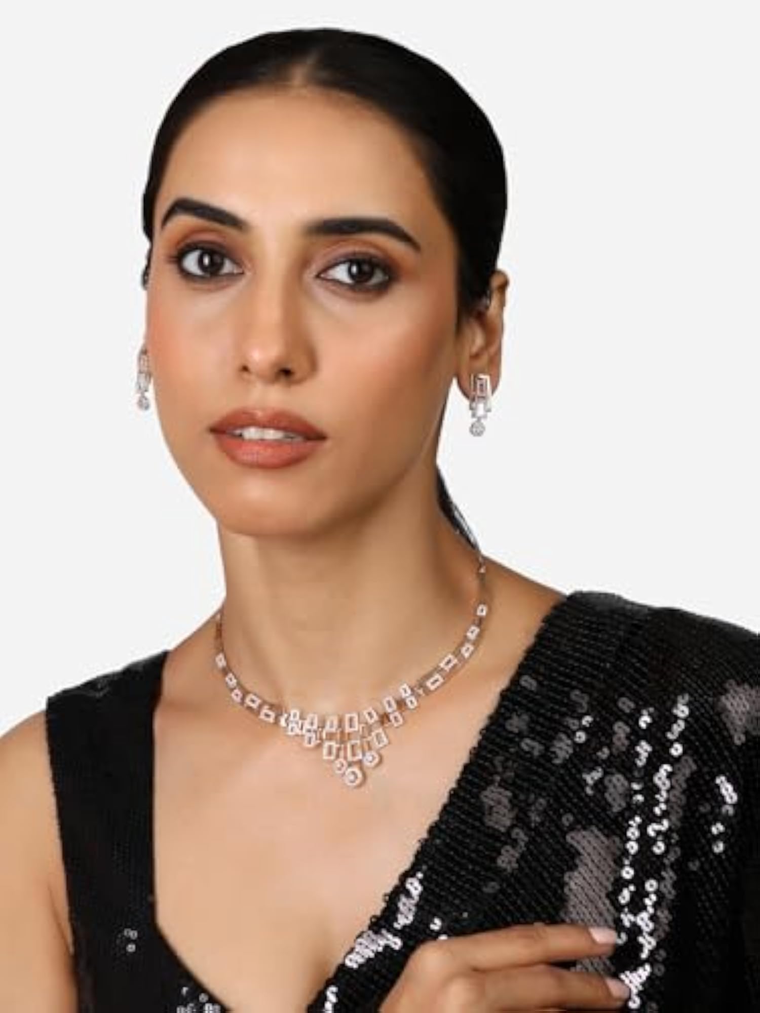 Women's Party Bling Brass Necklace & Earring Set with Cubic Zirconia