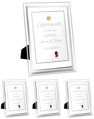 QWORK® 2 Pack A4 Glass Photo Frame Certificate Frame Freestanding or Wall Mounting for Displaying Family Photos Pictures Certificates and more (Silver)