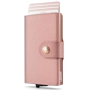 Women Wallet RFID Blocking Wallet for Women, Slim Small Size, Full Grain Leather, Pop up Credit Card Holder, Trifold, Minimalist, Pink Saffiano 9-11 Cards Capacity ID Window Cash Pocket,Gift for Her