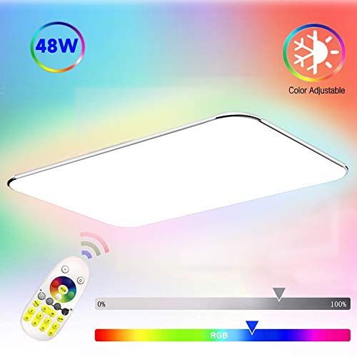 Preisvergleich Produktbild COOSNUG Deckenleuchte RGB 48W Farbwechsel LED Deckenlampe Bunt Dimmbar Deckenleuchte Farbig Wohnzimmer Lampe Modern Deckenlampen Kueche Flur Schlafzimmer mit Fernbedienung