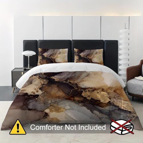 Housse de couette 140x200 marbre or avec ses 2 taies d'oreiller chic