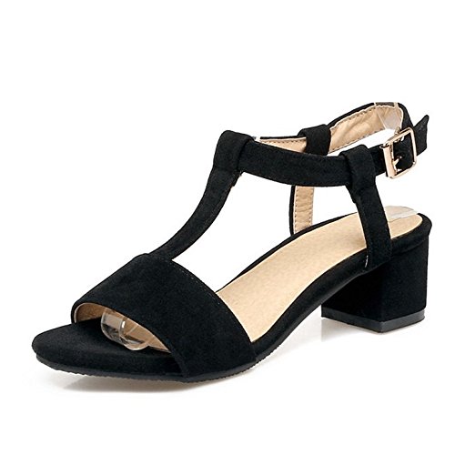Onewus Sandalias cómodas y básicas de tacón cuadrado de mujer Open Toe Zapatos, Negro , 44 EU