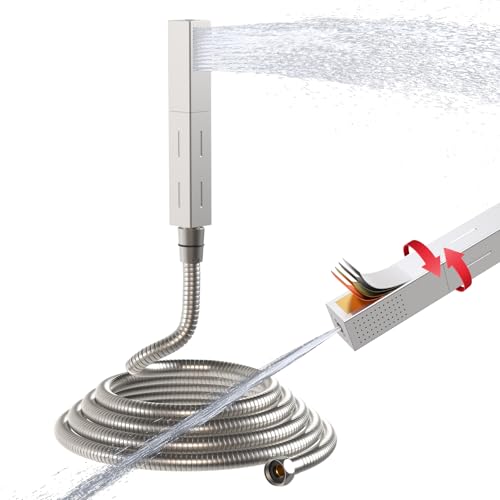 Regadera manual de latón macizo con manguera, función dual (lluvia y chorro) | Juego de regadera para baño con manguera de acero inoxidable de 59 pulgadas, acabado cepillado en níquel miniatura 1