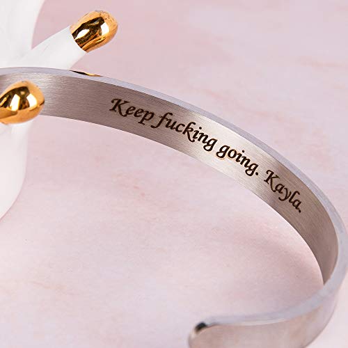 6Mm Personalized Inspirational Bracelet Custom Engraved Name Mantra Quote Any Message Bangle Cuff Customizable(Silver Customizable) #TOP2