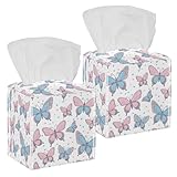 Taschentuchbox mit Schmetterlingsmuster, PU-Leder, dekorativer quadratischer Papierbox-Organizer, Spender für Badezimmer, Schminktisch, Zuhause, Küche, Schlafzimmer, 2 Stück