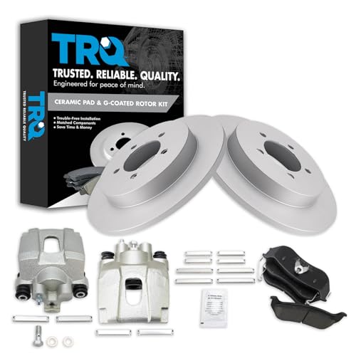 Image of TRQ Rear Brake Pad and Rotor Set Ceramic Solid Rotors Calipers