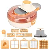 mediawave store - tritaverdure multifunzione 9 in 1, grattugia, trita e affetta, per verdura, frutta, carote, patate, con accessori inclusi, tagliaverdure manuale, da cucina, professionale (arancio)