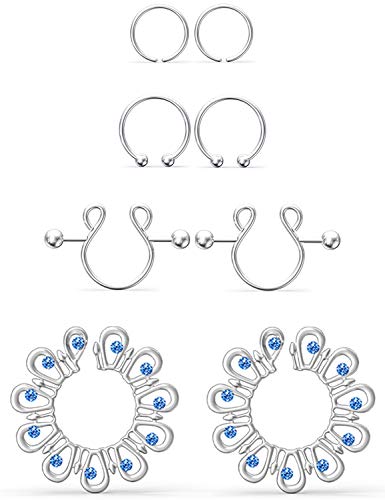 Jenxnjsjo Anéis de Mamilo Falsos, 8 Peças (4 Estilos) Protetor de Mamilo Sem Perfuração, Aço Cirúrgi