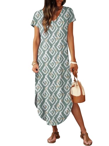 Image of RUMIA Summer Maxi Dresses for Women Cap Sleeve Long Sundress with Pockets