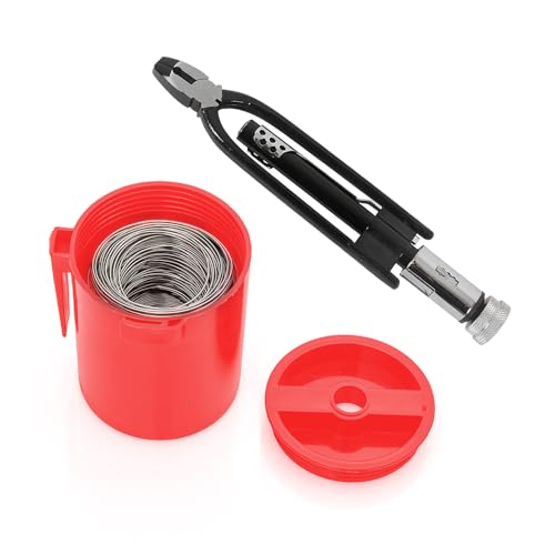 MOTO4U 6 Inch Reversible Wire Twister Pliers,Safety Wire pliers,Left and Right Twists,w/Side Cutter&Serrated Jaws with 196Ft Stainless Steel Safety Wire Red Can for Vehicles Machinery and Aircraft