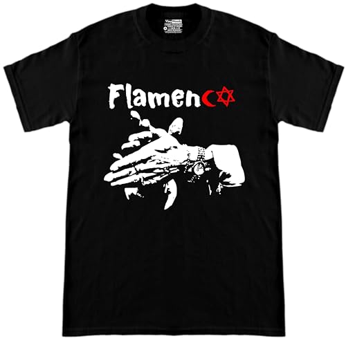 Las Manos del Dios Flamenco Camiseta Negra Manga Corta Unisex Algodon Arte Andaluz Unisex Algodon Musica Española (FR/ES, Letras, XXL, Regular, Regular, Negro,XXL)