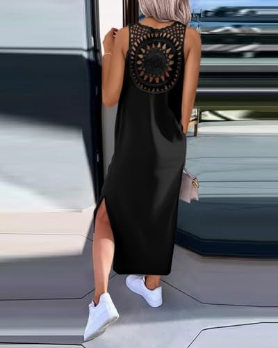 Image of Women's Summer Tank Dress Casual Sleeveless Side Split Maxi Dresses