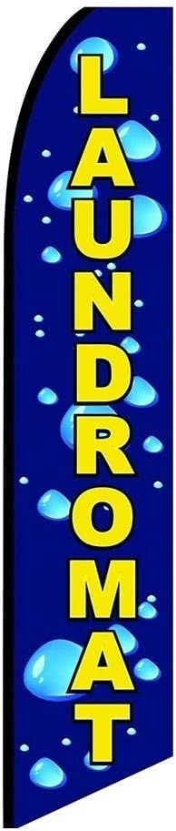 Laundromat Blue Feather Flag | 3ft W x 11.5ft H | Durable Super-Knit Polyester | Outdoor Advertising Banner Flag for Promotions