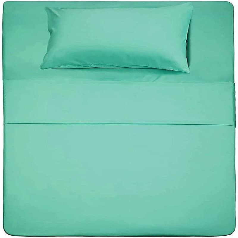 Image of Single Bed Super Solid Plain Bedsheet Cotton Microfiber with 1 Pillow Covers Aqua