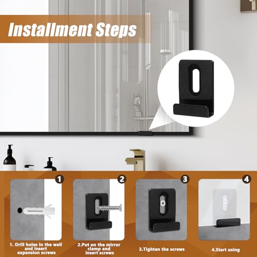 Image of 8 Packs Metal Mirror Holder Clips Attachment, 1 /4 inch Heavy Duty Mirror Hanging kit with Screws for Billboard Display(Black,with Rubber Pads)