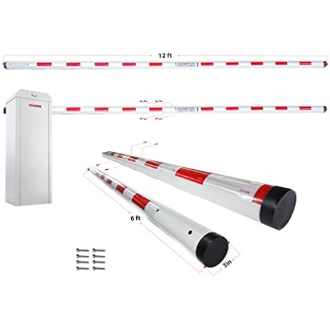 Parking Barrier Arm 12ft 2 pieces X 6 ft Aluminum Round Replacement Arm for Gate Operator (With Red/Silver Stripes) DOT-C2 Reflective Safety Tape Cover