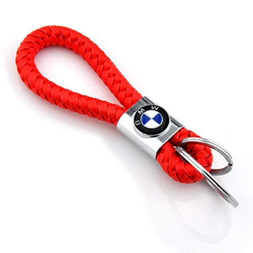 Fashion Red Braided Leather Cord Key Chain for BMW