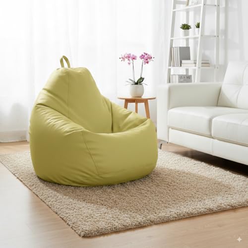 Image of 4XL Premium Leatherette Bean Bag Chair with Beans Filled | High Density Beans Filled | Double Stitched with Side Pocket & Easy Carry Handle | 6 Months Warranty Color- (Olive Green, 4XL)