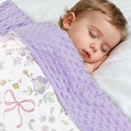 Image of SWESEN Baby Blanket for Girls, Super Soft Double Layer Minky Blankets with Dotted Backing, Purple Floral Toddler Newborn Nursery Bed Blanket, 30 X 40 Inches