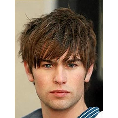 Mens Short Wig Brown Layered Natural Synthetic Costume Cosplay Hair Wig Cover