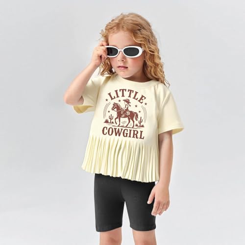 Image of Girls Western Shirt Cowgirls Embroidered Country Concert T Shirt Graphic Horseback Rider Tassel Fringe Tee Tops