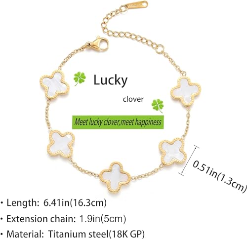 MGOOL Bracelets For Womens 18K Gold Plated Clover Friendship Bracelets Lucky Four Leaf Adjustable Bracelets For Women Gifts For Ladies Teen Girls - Image 3