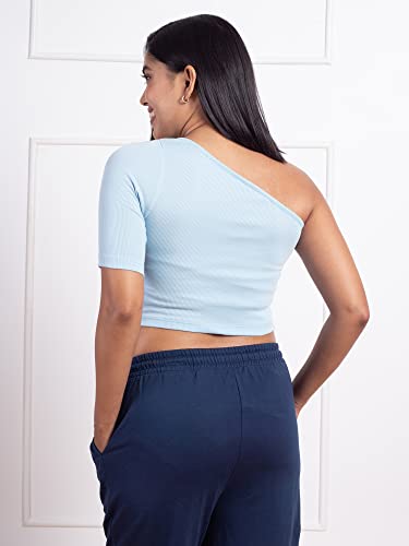 Image of NYKD Stylish Off Shoulder Crop Top for Women Super Comfortable Ribbed Fabric, Half Sleeve - NYOE09