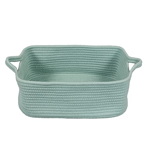 XUANGUO Medium Woven Cotton Rope Storage Basket with Handles, Light Green