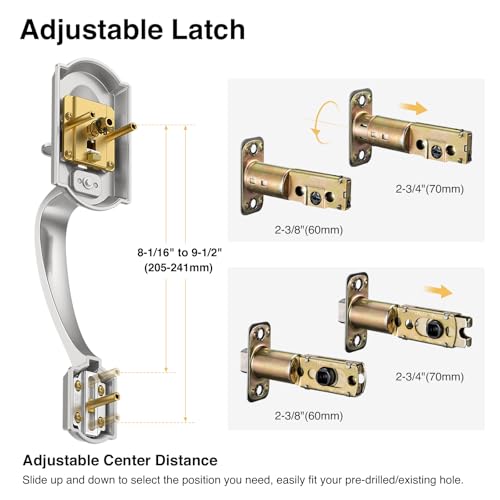 Image of Front Door Lock Set, Brushed Nickel Front Door Handle and Deadbolt Set, Vintage Exterior Door Lock Set, Front Door Handle with Single Cylinder, Reversible for Right & Left, Satin Nickel
