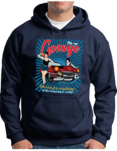 Sweat à capuche vintage US Pin Up Racing bleu marine XXL OM3