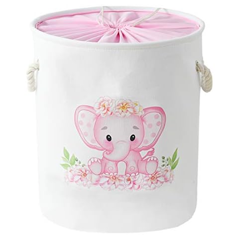 INough Pink Elephant Kids Laundry Basket Cover