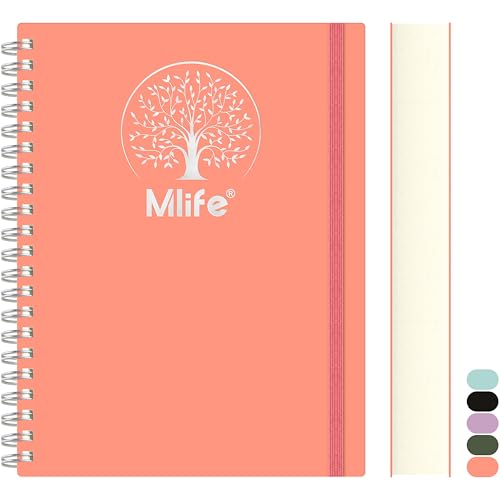 Mlife cuaderno B5 rayado, 300páginas cuaderno espiral,PVC tapa dura con la impresión del árbol de la vida,100g / m² de papel resistente a la tinta,Bolsillos expandibles,17.7x 25cm Rosa