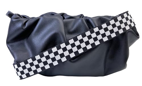 Image of Black White Checkered Purse Strap with Light Gold Hardware 1-1 /2 Inch Wide Replacement Crossbody Guitar Style Shoulder Strap for Handbags Totes