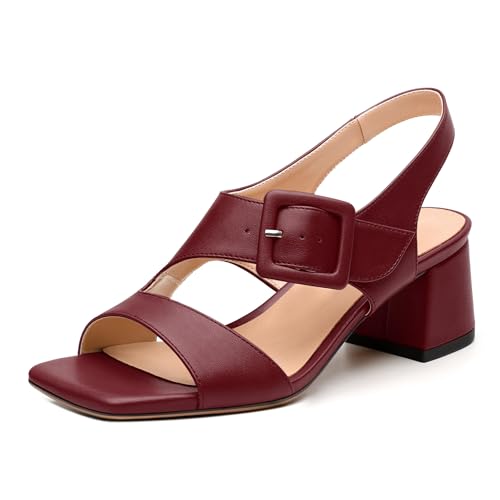 Womens Heeled Sandals Shoes, Square Peep Toe Mid Block Heel Ankle Strap Sandals for Women, Leather Insole Open Toe Chunky Heel Sandals 2