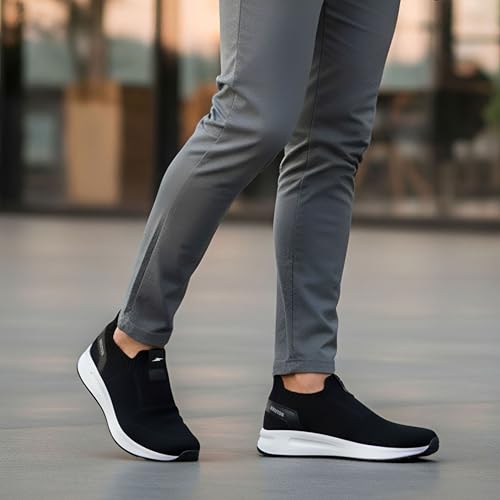 Image of BRUTON Men's Beige & Black Casual & Stylish Running Shoes | Lightweight Cushioned Lace-Up Shoes | Breathable Fashion Footwear for Walking, Travel, College