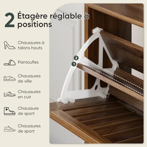 Meuble à Chaussures 2 Tiroirs Basculants Noyer FENDEE