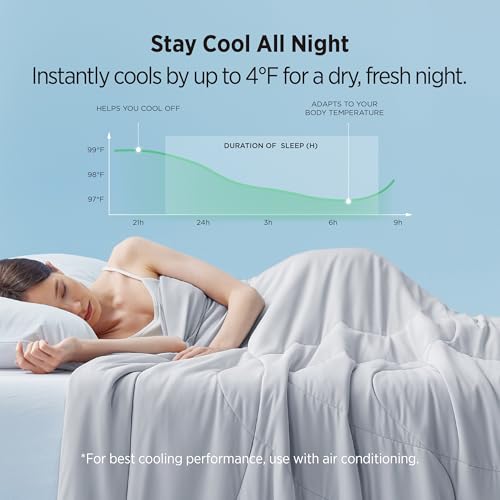 Image of Bedsure Cooling Comforter Full Size - Cooling Blankets for Hot Sleepers, Lightweight Comforter for Summer with Dual-Sided Cool Tech, Soft Breathable Cold Blanket for Sleeping, Grey, 82x86 Inches