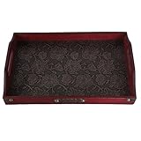 Cemaystic 長方形木製ティートレイ 32.00x21.00x3.70cm – 花彫刻付き 耐水設計 食事やお茶の儀式用 ホームディスプレイ アクセサリー (c)