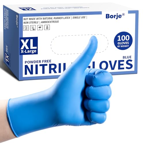 Borje Nitrile Disposable Gloves, X-Large, 100 Count, Blue
